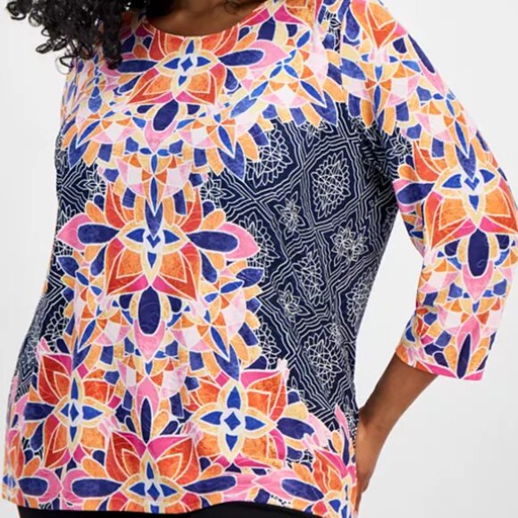 JM Collection 3X Multicolor Geometric Blouse NWOT - Picture 8 of 8